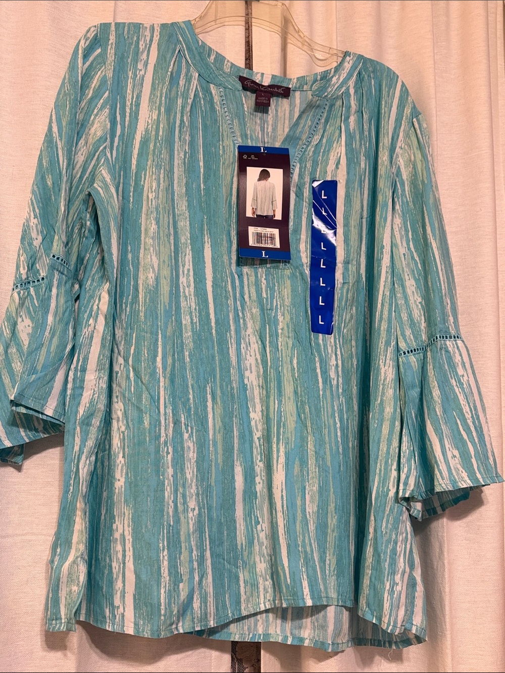 Gloria Vanderbilt Turquoise & White Striped Lightweight Tunic
